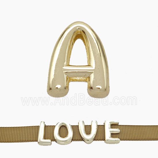 Copper Watchband Beads Letter-A Flat Hole Gold Plated