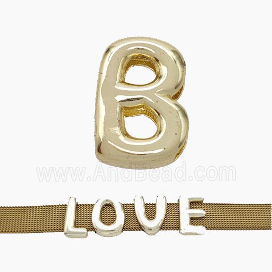 Copper Watchband Beads Letter-B Flat Hole Gold Plated