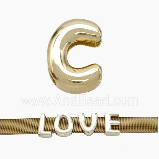 Copper Watchband Beads Letter-C Flat Hole Gold Plated