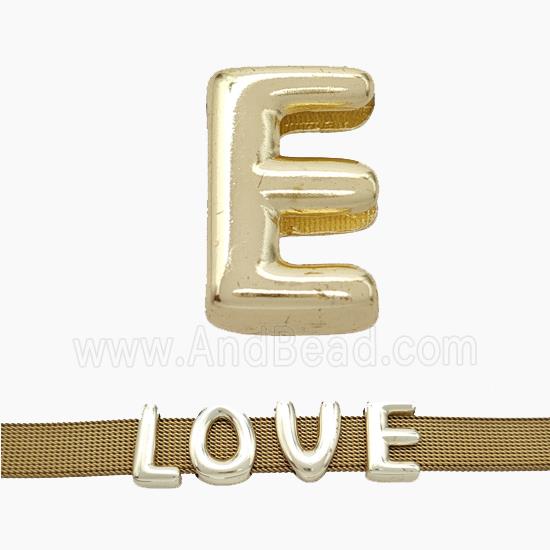Copper Watchband Beads Letter-E Flat Hole Gold Plated