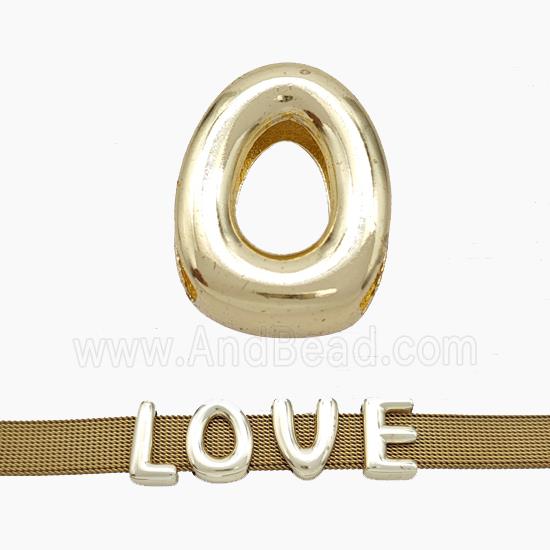 Copper Watchband Beads Letter-O Flat Hole Gold Plated
