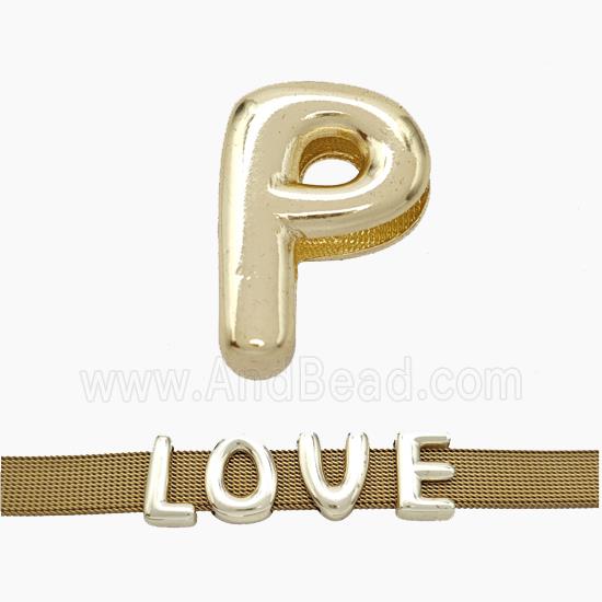 Copper Watchband Beads Letter-P Flat Hole Gold Plated