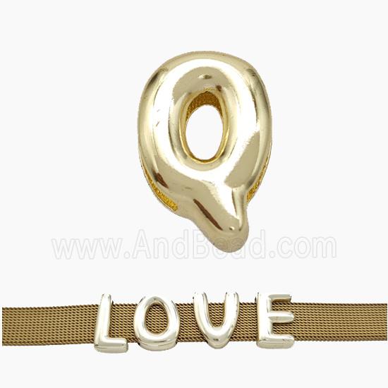 Copper Watchband Beads Letter-Q Flat Hole Gold Plated