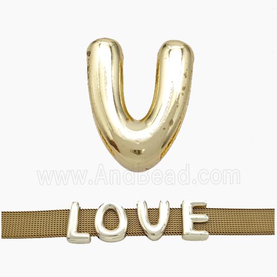 Copper Watchband Beads Letter-V Flat Hole Gold Plated