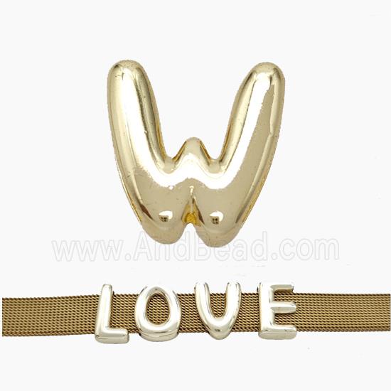 Copper Watchband Beads Letter-W Flat Hole Gold Plated