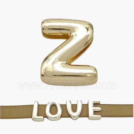 Copper Watchband Beads Letter-Z Flat Hole Gold Plated