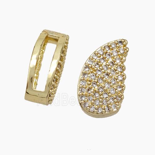 Copper Watchband Beads Pave Zirconia Angel Wings Flat Hole Gold Plated