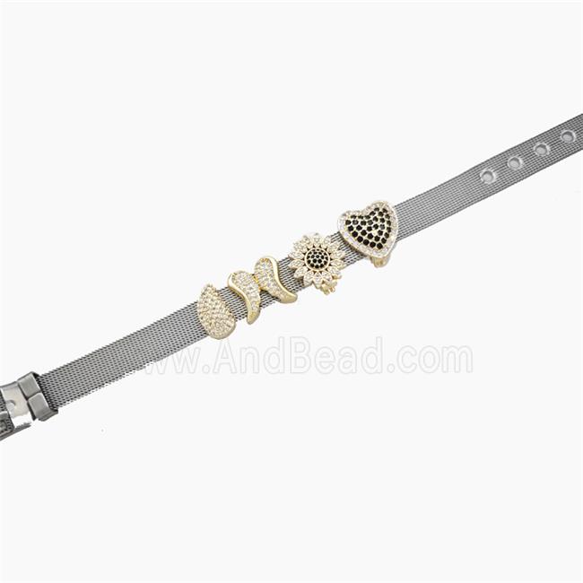 Copper Watchband Beads Pave Zirconia Star Flat Hole Gold Plated