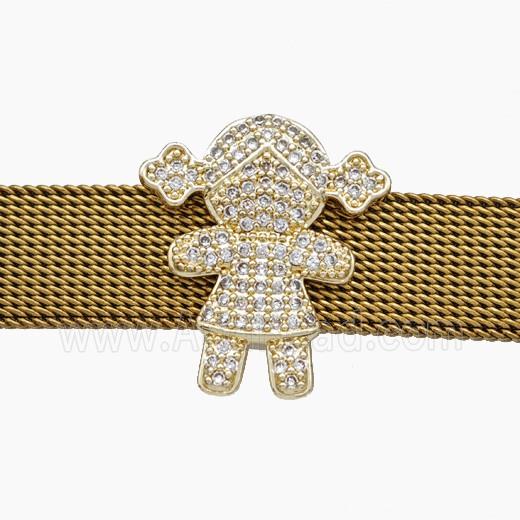 Copper Watchband Beads Pave Zirconia Kids Girls Flat Hole Gold Plated