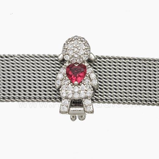 Copper Watchband Beads Pave Zirconia Kids Girls Flat Hole Platinum Plated