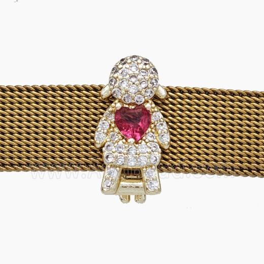 Copper Watchband Beads Pave Zirconia Kids Girls Flat Hole Gold Plated