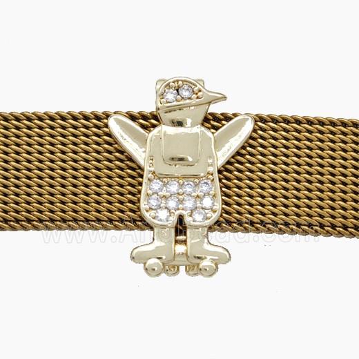 Copper Watchband Beads Pave Zirconia Kids Boy Flat Hole Gold Plated
