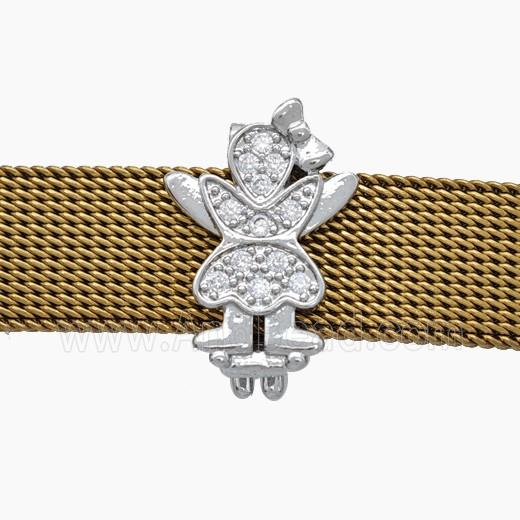 Copper Watchband Beads Pave Zirconia Kids Girl Flat Hole Platinum Plated