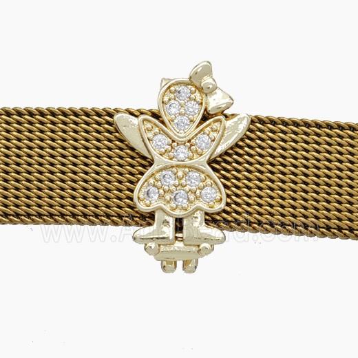 Copper Watchband Beads Pave Zirconia Kids Girl Flat Hole Gold Plated