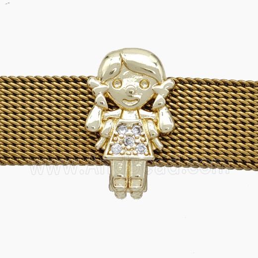 Copper Watchband Beads Pave Zirconia Kids Girl Flat Hole Gold Plated