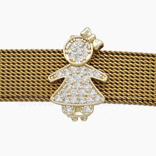 Copper Watchband Beads Pave Zirconia Kids Girl Flat Hole Gold Plated