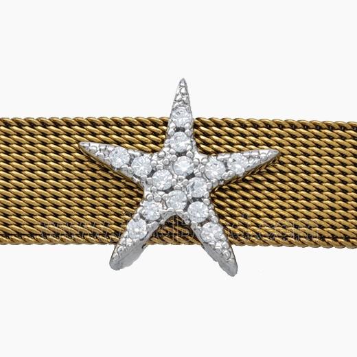 Copper Watchband Beads Pave Zirconia Star Flat Hole Platinum Plated