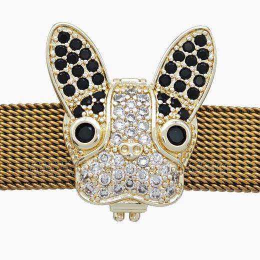 Copper Watchband Beads Pave Zirconia Rabbit Flat Hole Gold Plated