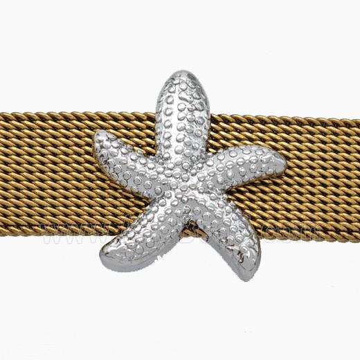 Copper Watchband Beads Starfish Flat Hole Platinum Plated