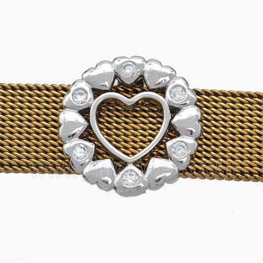 Copper Watchband Beads Heart Flat Hole Platinum Plated