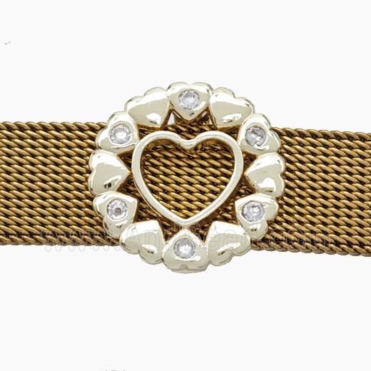 Copper Watchband Beads Heart Flat Hole Gold Plated