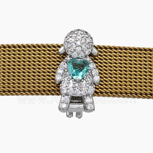 Copper Watchband Beads Pave Zirconia Kids Girl Flat Hole Platinum Plated