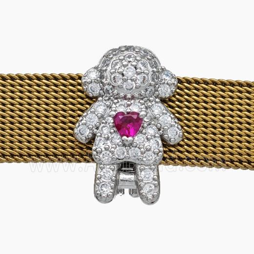 Copper Watchband Beads Pave Zirconia Kids Girl Flat Hole Platinum Plated