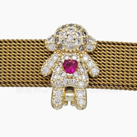 Copper Watchband Beads Pave Zirconia Kids Girl Flat Hole Gold Plated