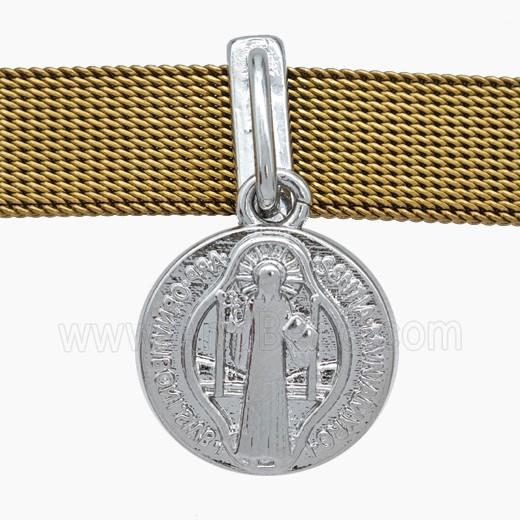 Copper Watchband Beads Jesus Flat Hole Platinum Plated