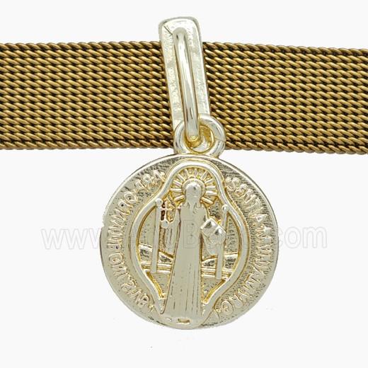 Copper Watchband Beads Jesus Flat Hole Gold Plated