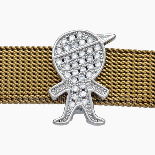 Copper Watchband Beads Pave Zirconia Kids Boy Flat Hole Platinum Plated