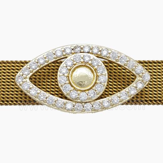 Copper Watchband Beads Pave Zirconia Eye Flat Hole Gold Plated
