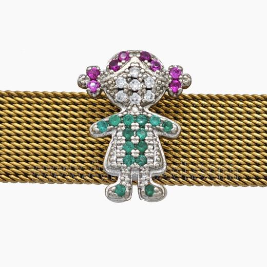 Copper Watchband Beads Pave Zirconia Kids Girl Flat Hole Platinum Plated