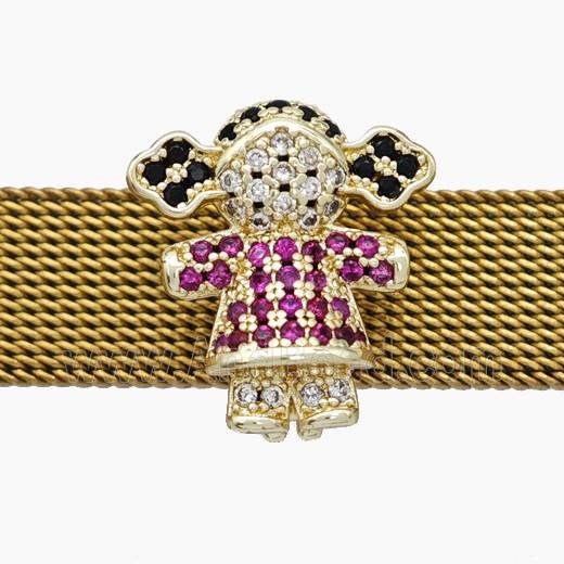 Copper Watchband Beads Pave Zirconia Kids Girl Flat Hole Gold Plated