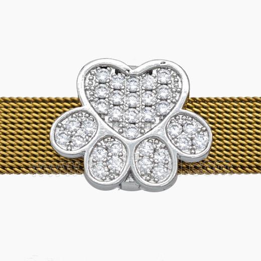 Copper Watchband Beads Pave Zirconia Paws Flat Hole Platinum Plated