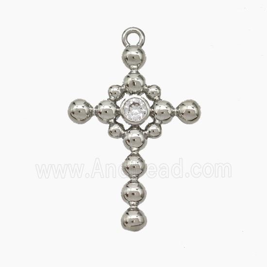 Copper Cross Pendant Pave Zirconia Platinum Plated