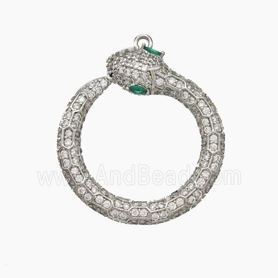 Copper Snake Pendant Pave Zirconia Platinum Plated