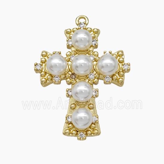 Copper Cross Pendant Pave Pearlized Resin Gold Plated
