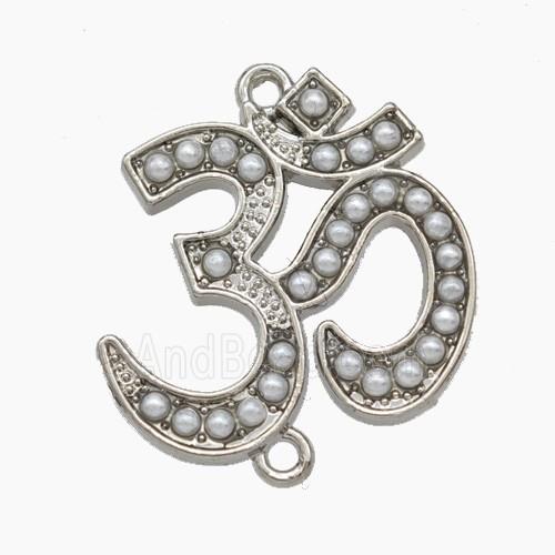 Copper OM Symbol Connector Pave Pearlized Resin Hindu Platinum Plated