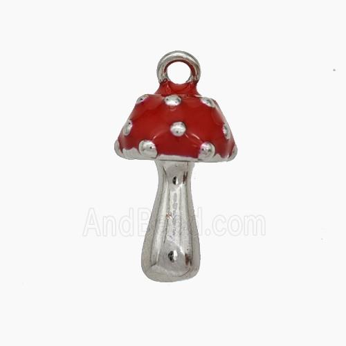Copper Mushroom Pendant Red Enamel Platinum Plated