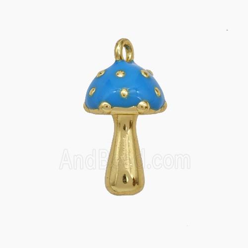 Copper Mushroom Pendant Blue Enamel Gold Plated