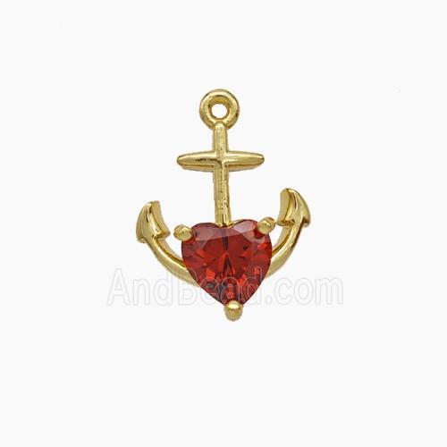 Copper Anchor Pendant Pave Zirconia Gold Plated