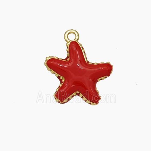 Copper Starfish Pendant Red Enamel Gold Plated