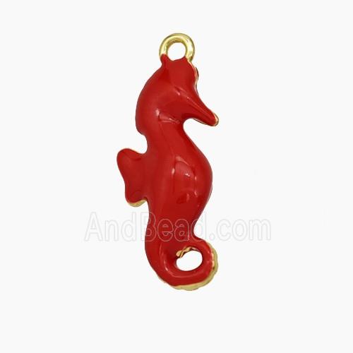 Copper Seahorse Pendant Red Enamel Gold Plated