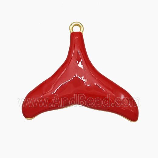 Copper Shark-tail Pendant Red Enamel Gold Plated