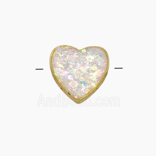 Copper Heart Beads Pave White FireOpal Gold Plated
