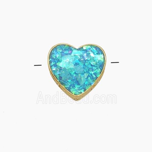 Copper Heart Beads Pave Blue FireOpal Gold Plated