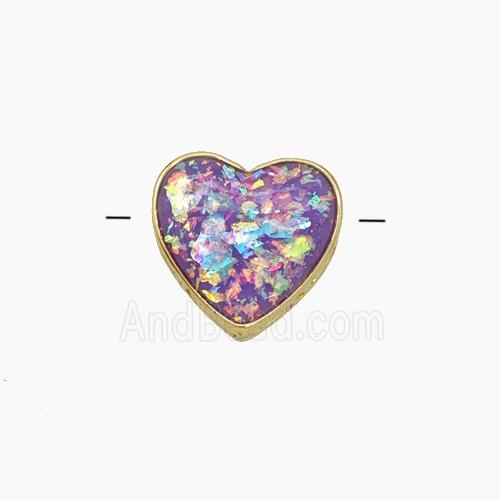 Copper Heart Beads Pave Rainbow FireOpal Gold Plated
