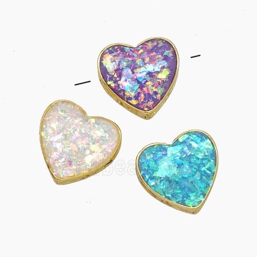 Copper Heart Beads Pave FireOpal Gold Plated Mixed