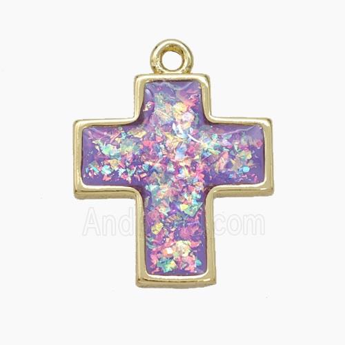 Copper Cross Pendant Pave Purple FireOpal Gold Plated